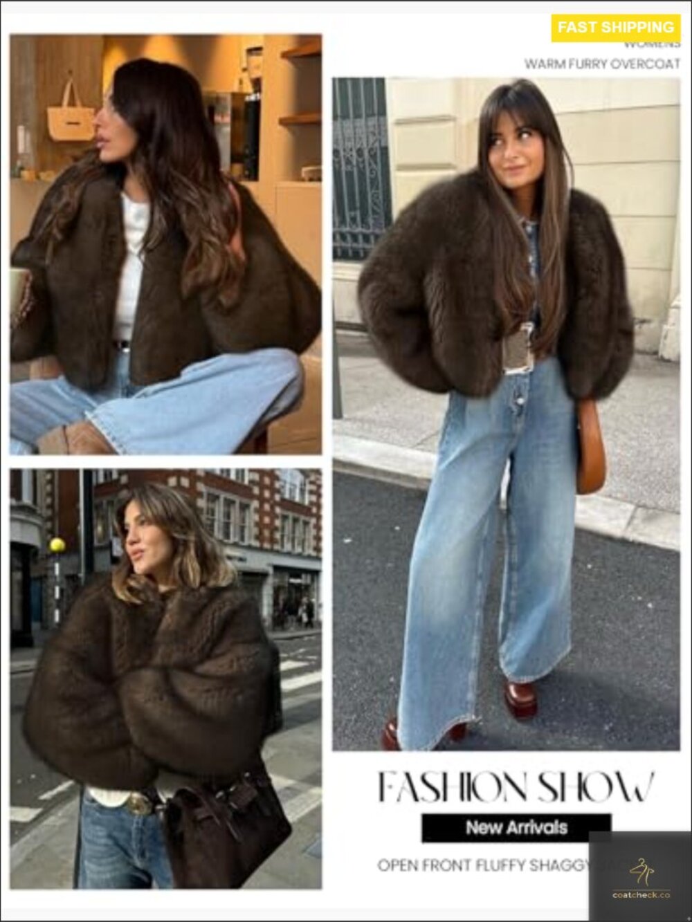 Cropped Faux Fur Coat Fluffy Open Front Winter Warm Outerwear Jacket - Picture 6 of 7